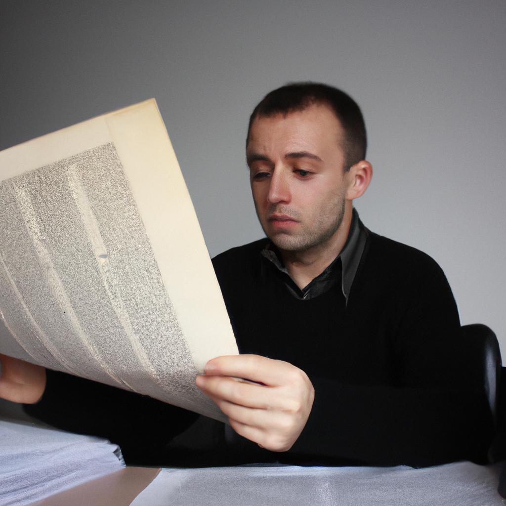 Man reading historical documents, analyzing