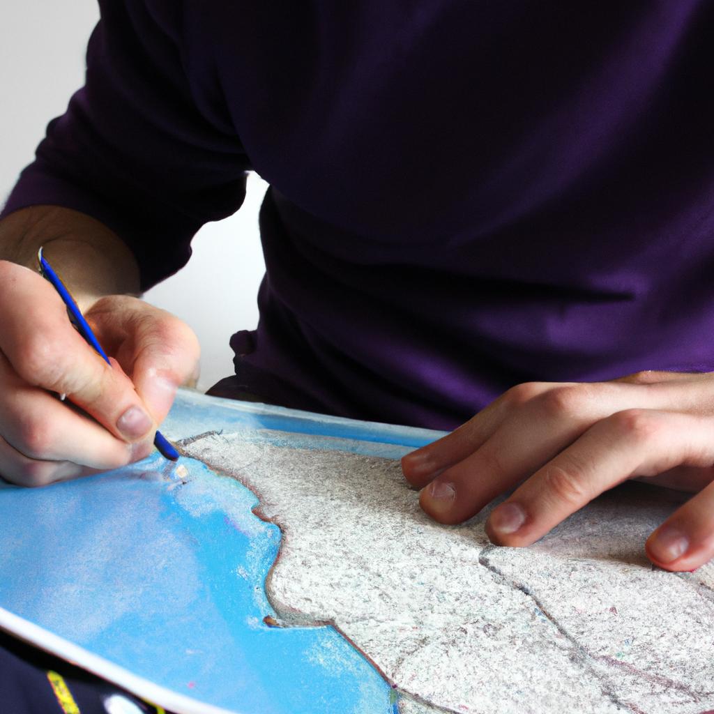Man drawing lines on map